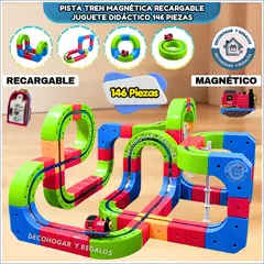 GENERICO - Pista De Autos Tren 3D Bloques Magnéticos Juguete Armable Didactico Niños, 146 Piezas Recargable