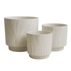 GENERICO - Set 3 Maceteros Maceta De Ceramica Blanco Con Lineas - Blanco - Lineas