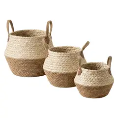 FLIPEREX - Set 3 Macetero Cesto Maceta De Yute Tejida Plegable Con Asas