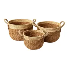FLIPEREX - Set 3 Macetero Cesto Maceta De Yute Tejida Rustica Con Asas