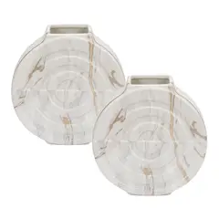 FLIPEREX - Set 2 Floreros Jarron de Ceramica Diseño Tipo Marmol Moderno - Beige
