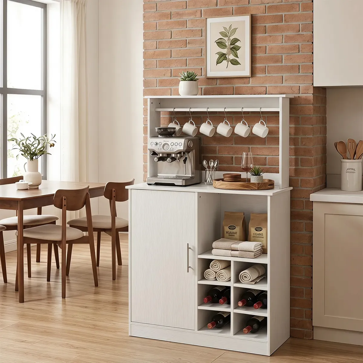 Mueble Bar Con Botellero Estantes Puerta Y 6 Soportes Blanco, marca ROHE - Foto Principal
