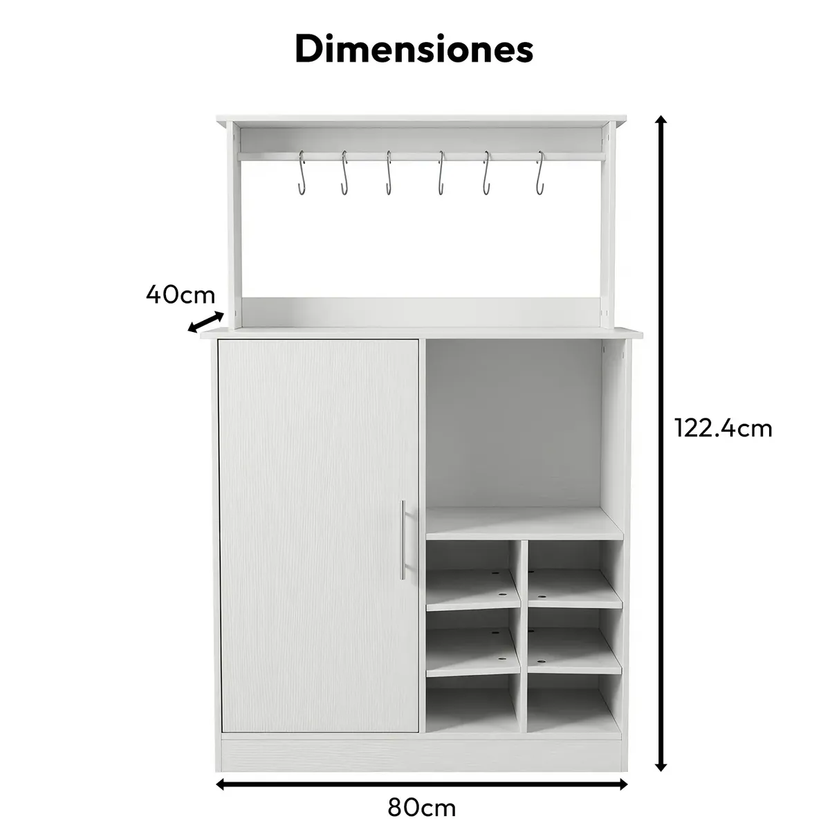 Mueble Bar Con Botellero Estantes Puerta Y 6 Soportes Blanco, marca ROHE - Foto 2