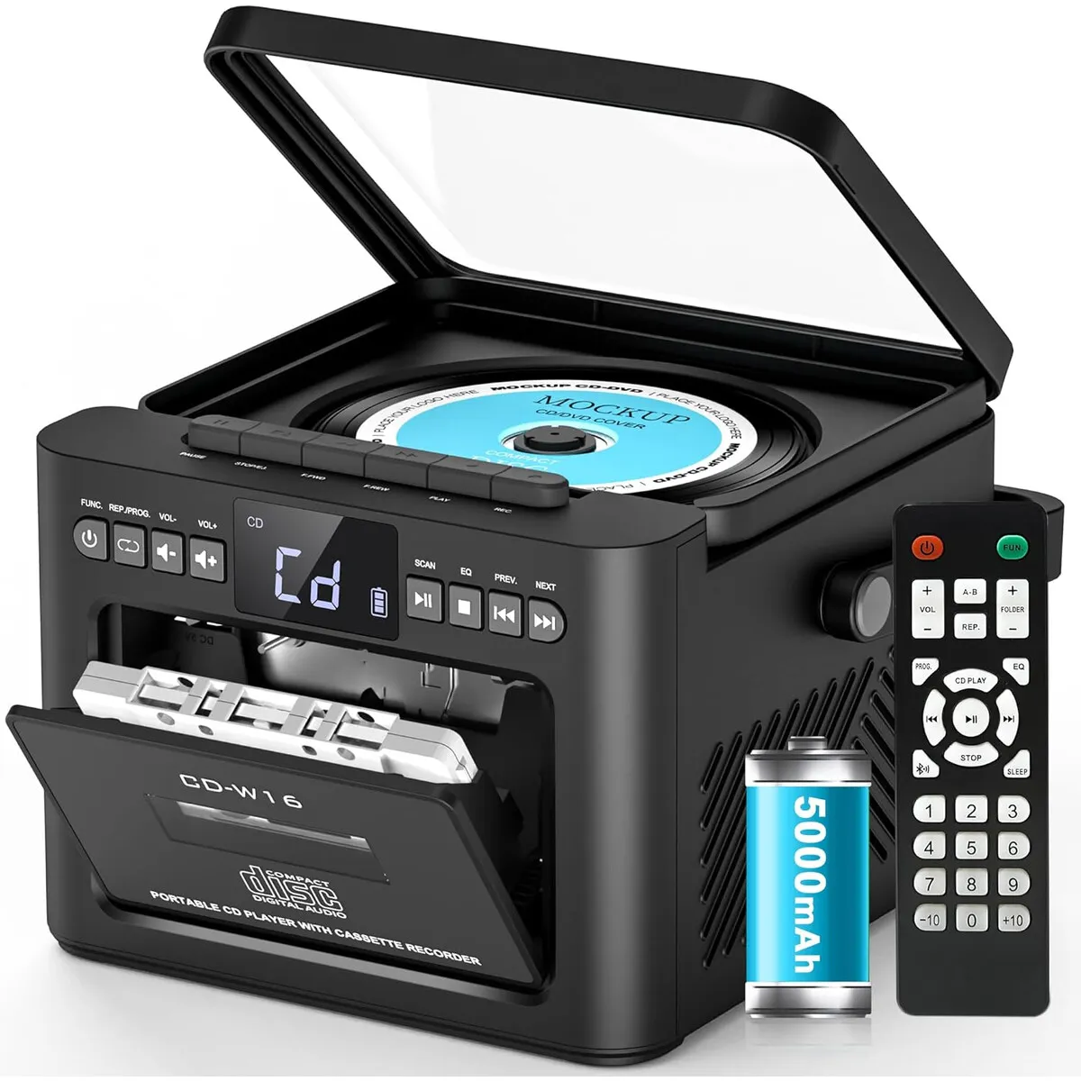 GENERICO - Reproductor CD Portátil Grabadora Casetes Control 5000mAh