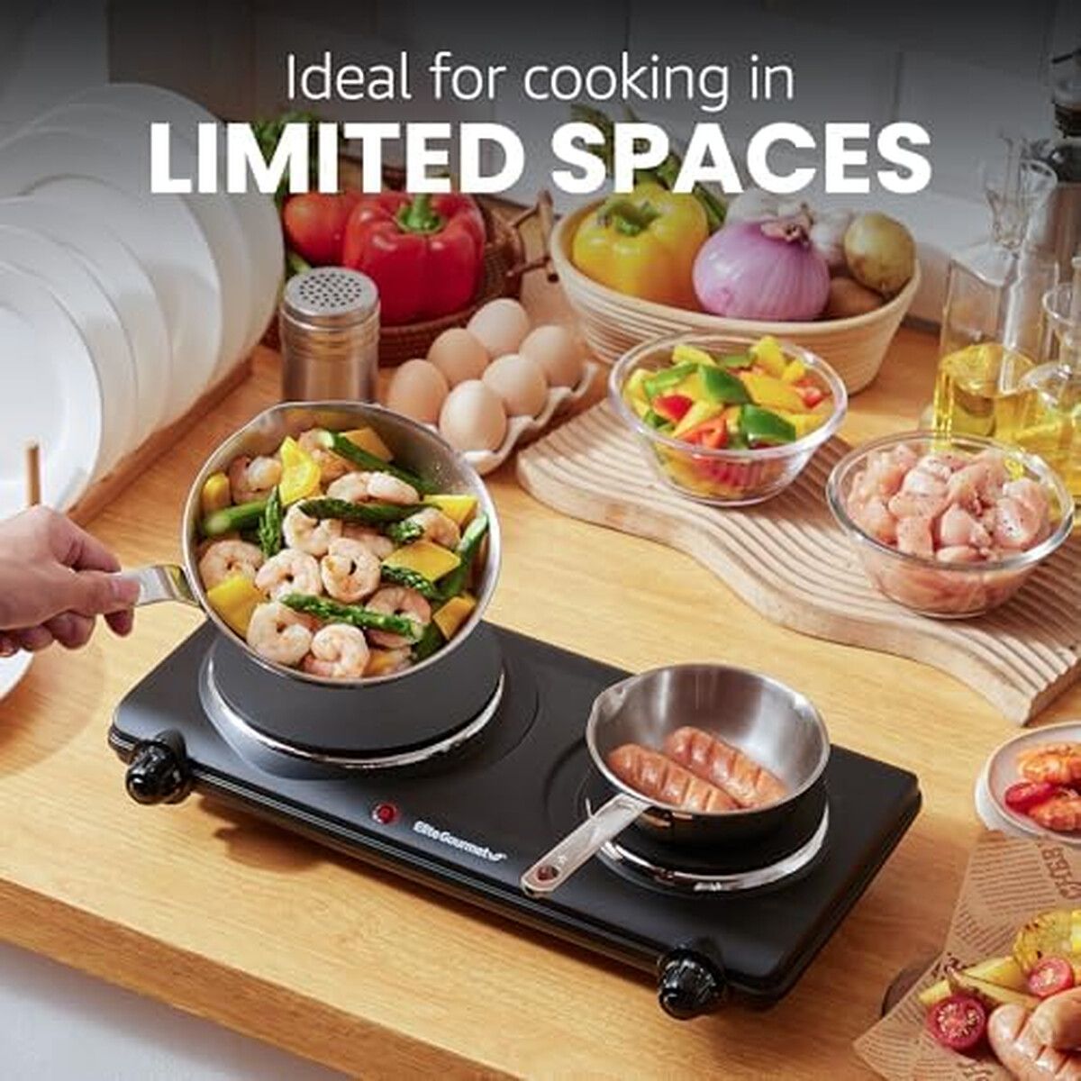 ELITE - Cocina Eléctrica Doble Elite Gourmet EDB302BF 1500W Hierro