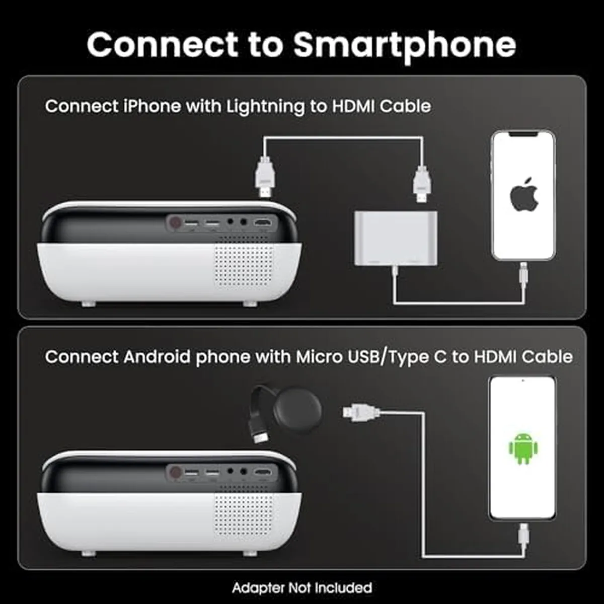 GENERICO - Proyector Mini HAPPRUN H1 1080P Bluetooth Full HD Portátil