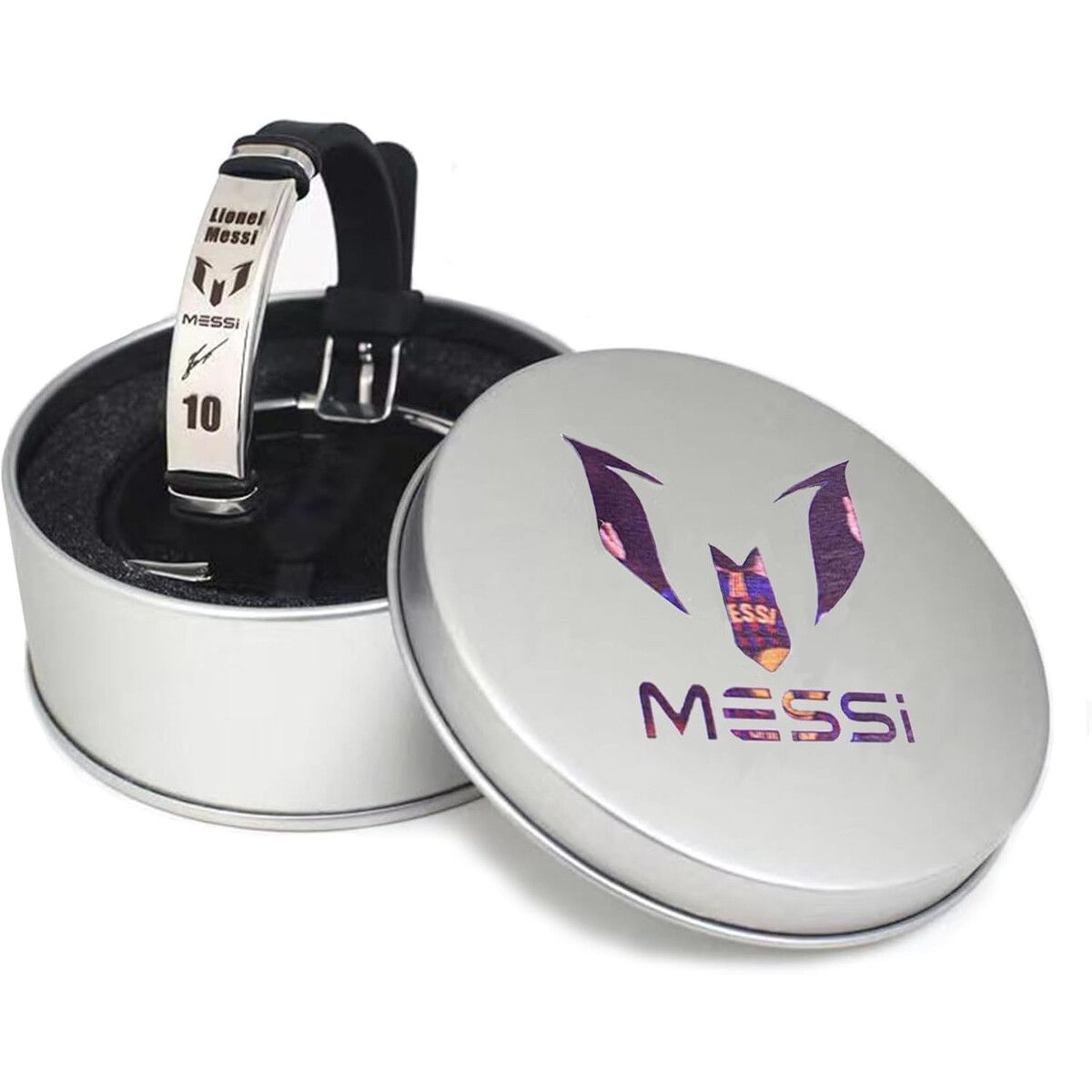 MESSI - Pulsera Messi Silicona Acero Inoxidable Ajustable Impermeable