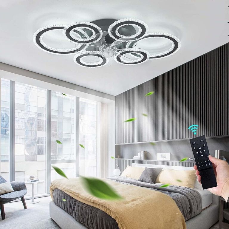 GENERICO Ventilador Techo LVZECHEN 76CM Luz LED Motor DC 6 Velocidades