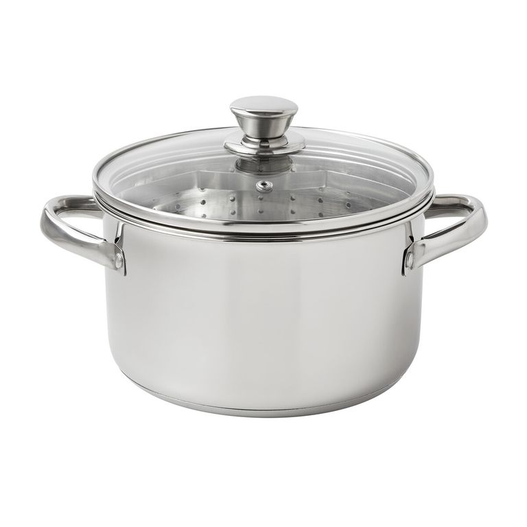 MAINSTAYS Olla Vaporera Acero Inoxidable 4L Tapa Vidrio