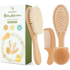 BEBE - Set Cepillo y Peine Bebé Yoofoss 4 Piezas Madera Natural