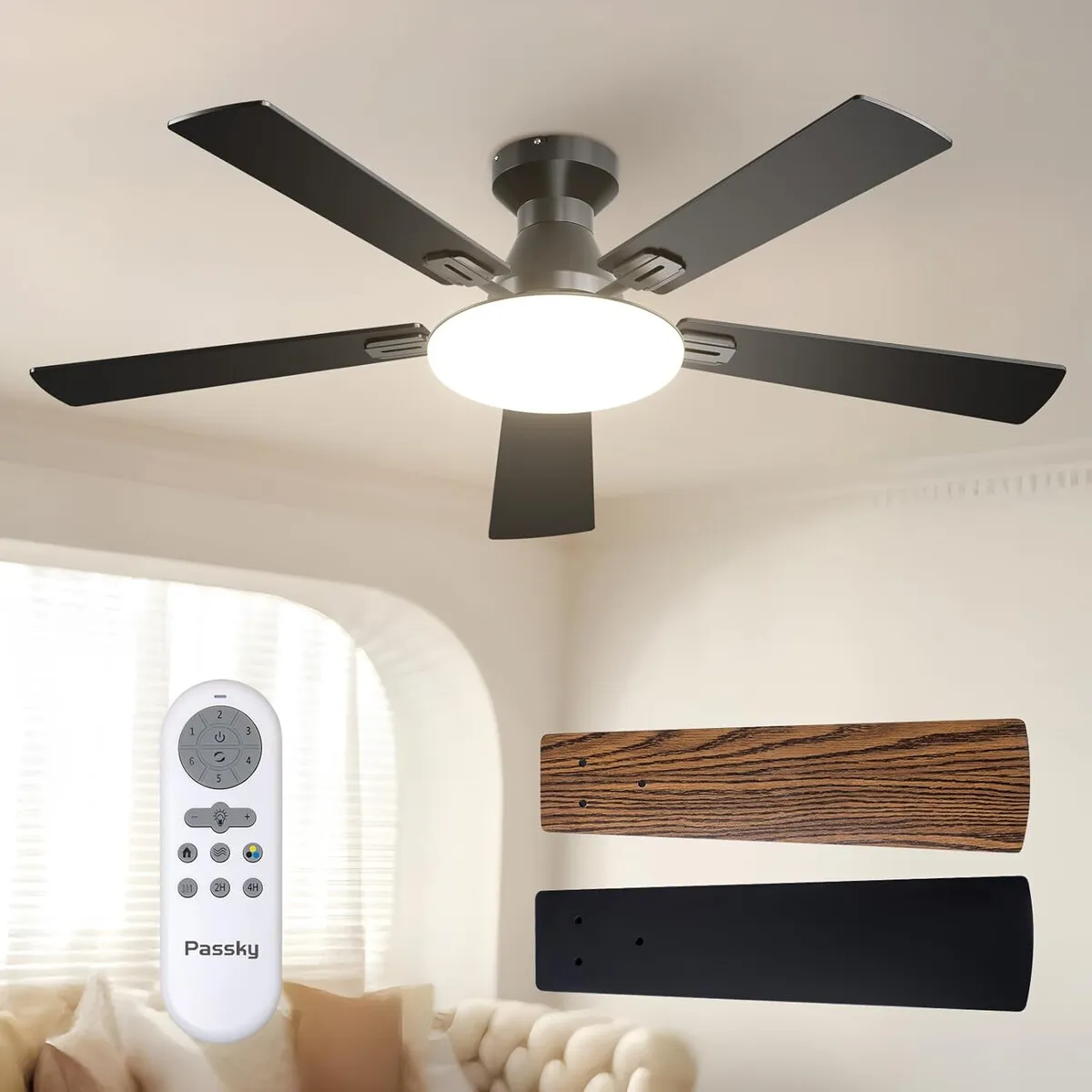 GENERICO - Ventilador de Techo Passky 52 Luz LED Control Remoto 6 Velocidades