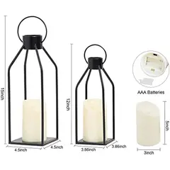 DECOR - Farol Decorativo HPC Metal Negro LED Temporizador 38cm 30cm