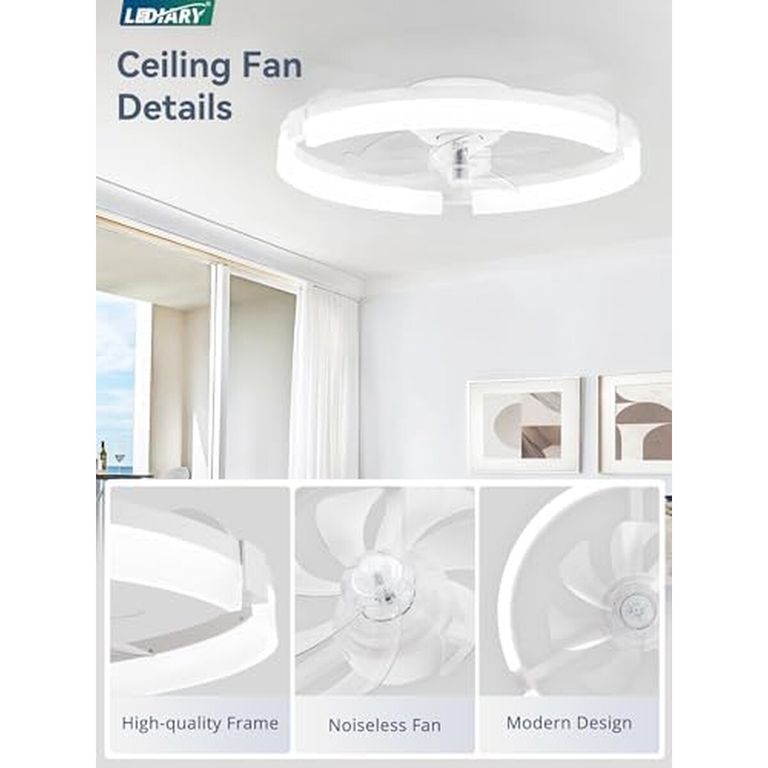 GENERICO Ventilador Techo LEDIARY 20 Luz Control Remoto App DC Blanco