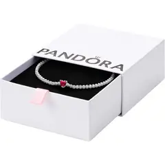 PANDORA - Pulsera Tennis Corazón Rojo Brillante Mujer