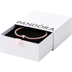 PANDORA - Pulsera Tennis Corazón Rosa Oro 14k Con Caja