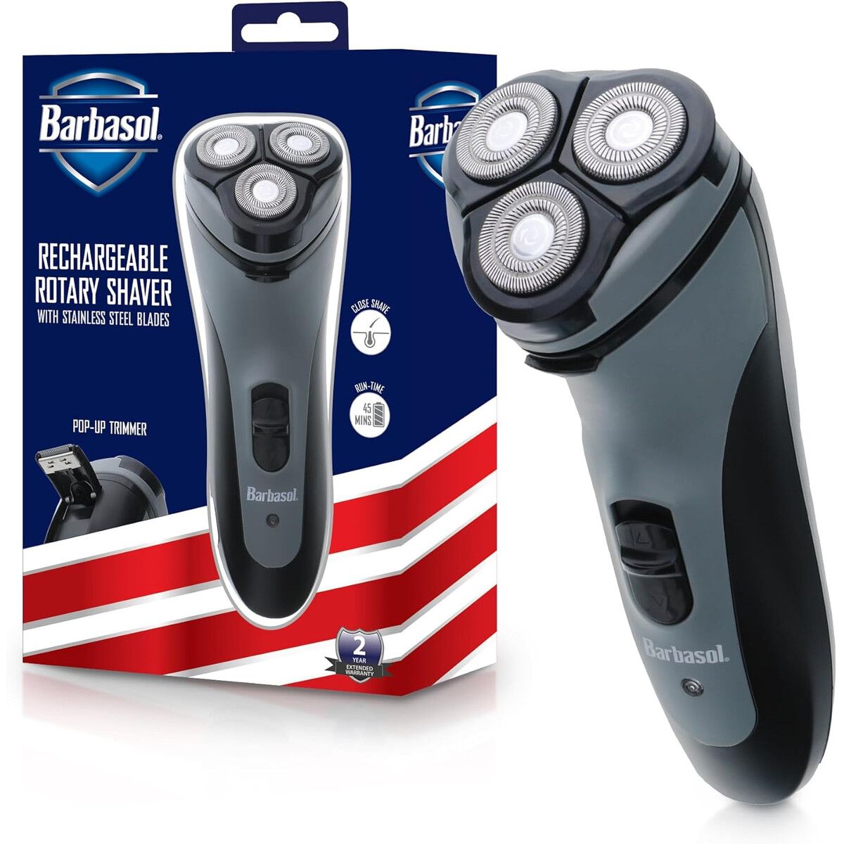 BARBASOL - Afeitadora Rotativa Barbasol Recargable Cuchillas Acero