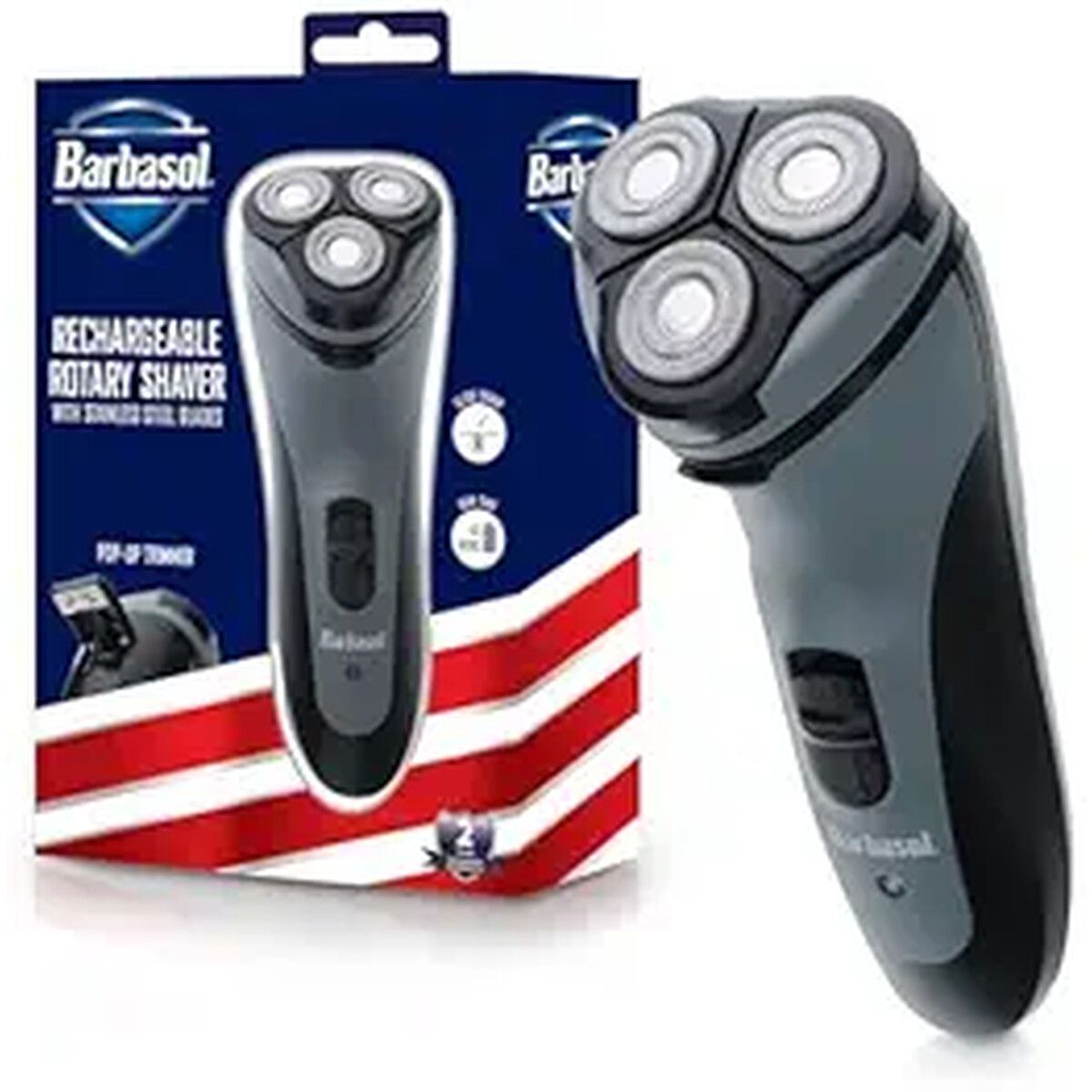 BARBASOL - Afeitadora Rotativa Barbasol Recargable Cuchillas Acero