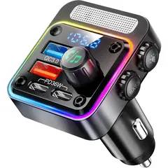 NULAXY - Transmisor FM Bluetooth 54W 4 Puertos Cargador Rápido Auto