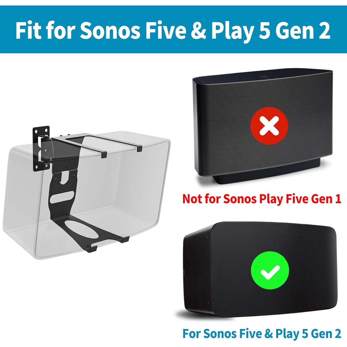 SONOS - Soporte Mural Notiela Para Sonos Five Play 5 Gen 2 Ajustable