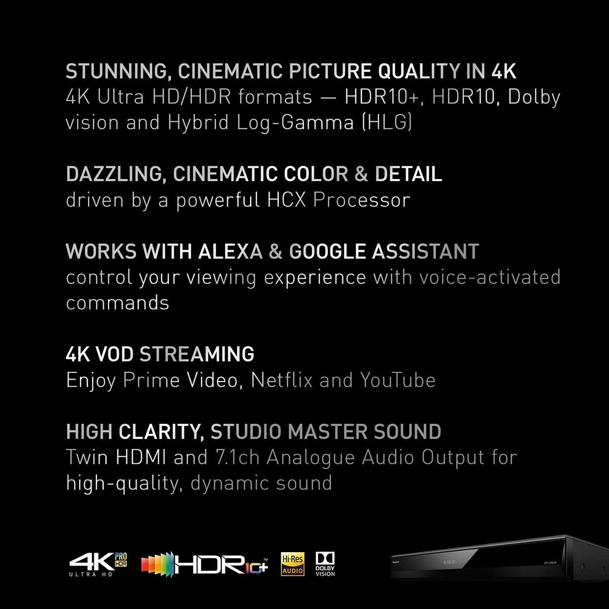 BLU - Reproductor Blu Ray 4K Panasonic DPUB820K HDR WiFi
