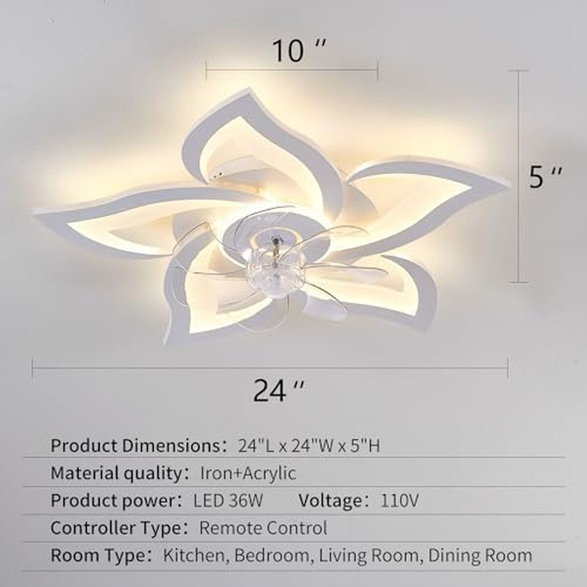 GENERICO - Ventilador Techo Ruibutrade 24 Luz LED Control Remoto Flor