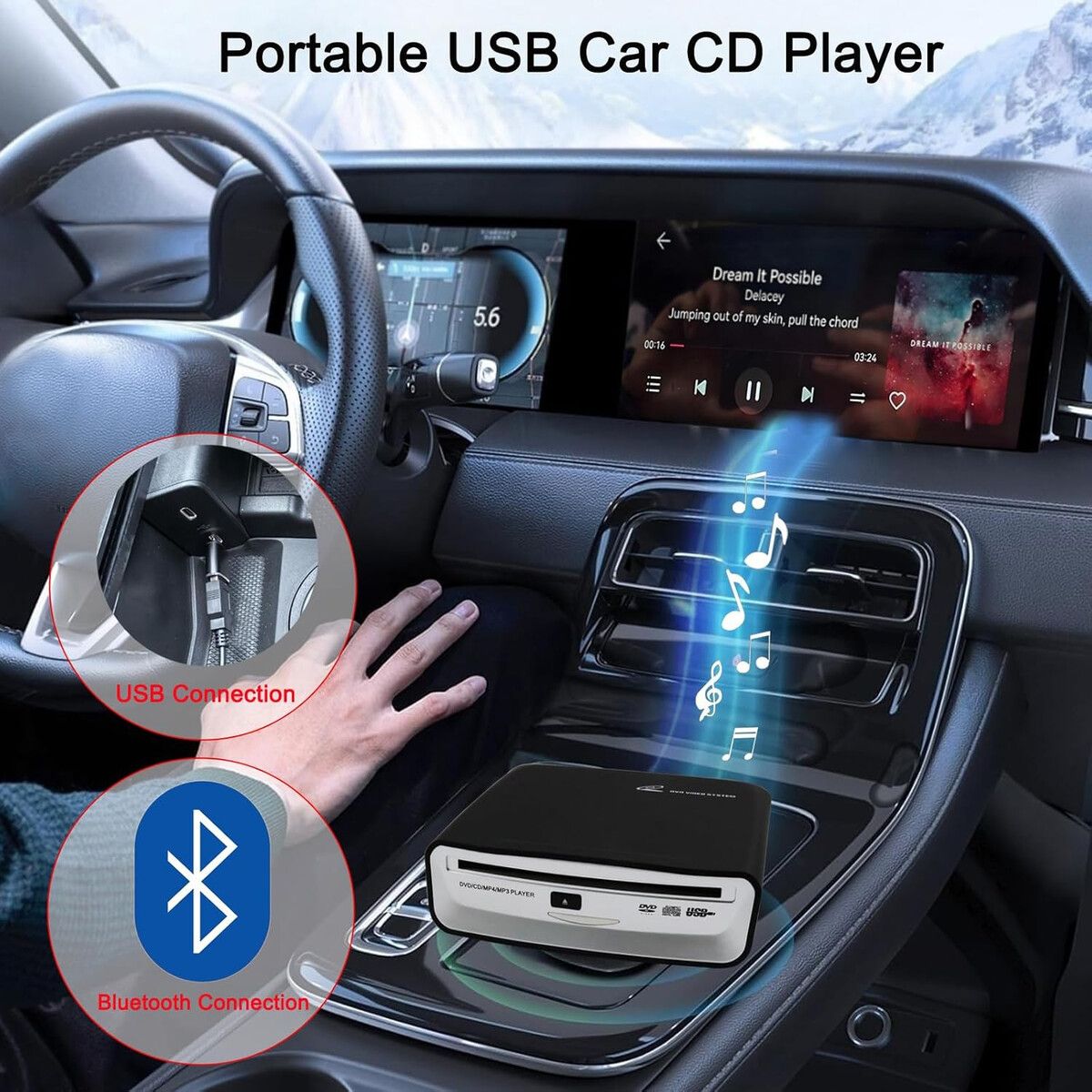 GENERICO - Reproductor CD Portátil OAUW Bluetooth USB Para Auto