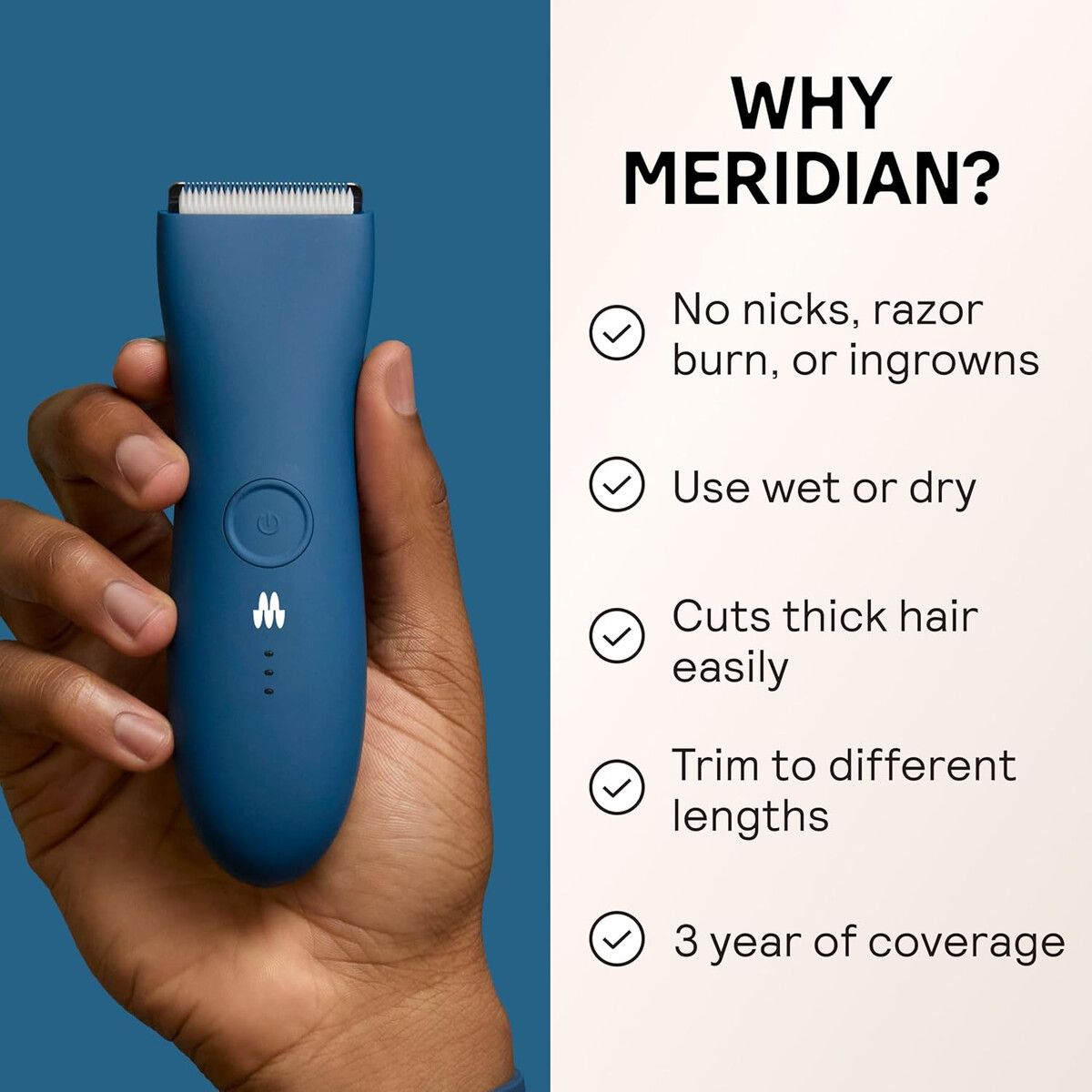 MERIDIAN - Cortapelos Corporal Meridian Original Resistente Agua USB Azul