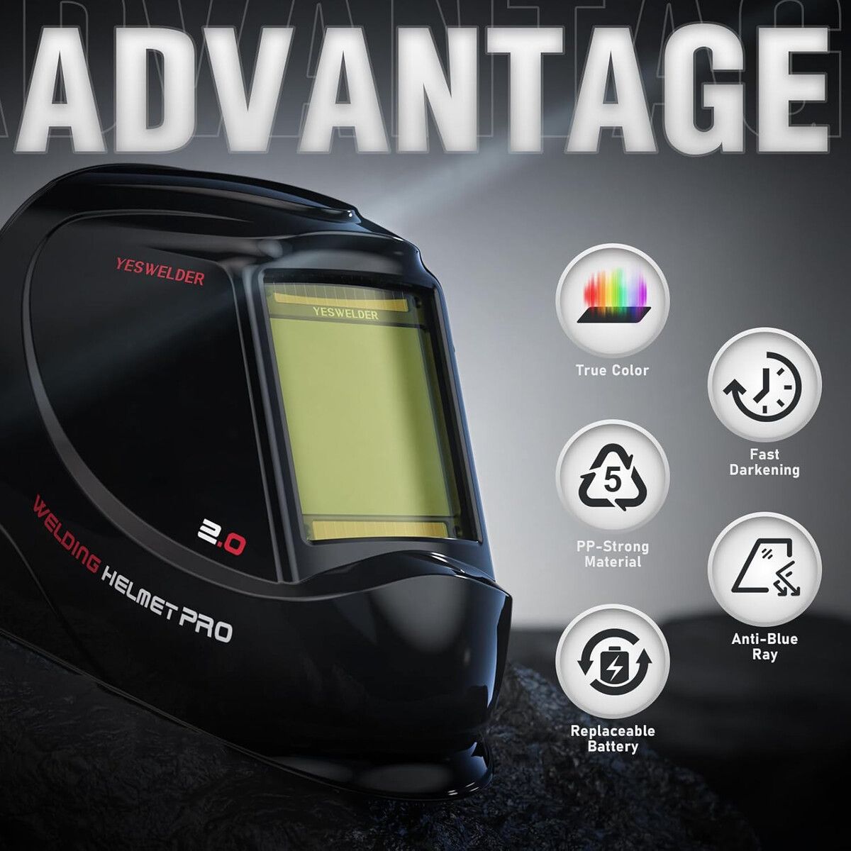 CASCO - Casco Soldador YESWELDER LYGM800H Visor Grande Autooscurecible