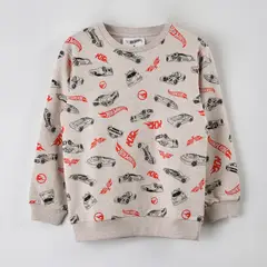HOT WHEELS - Polerón Cerrado Niño Full Print Beige