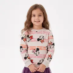 DISNEY - Polerón Cerrado Niña Minnie Full Print Beige
