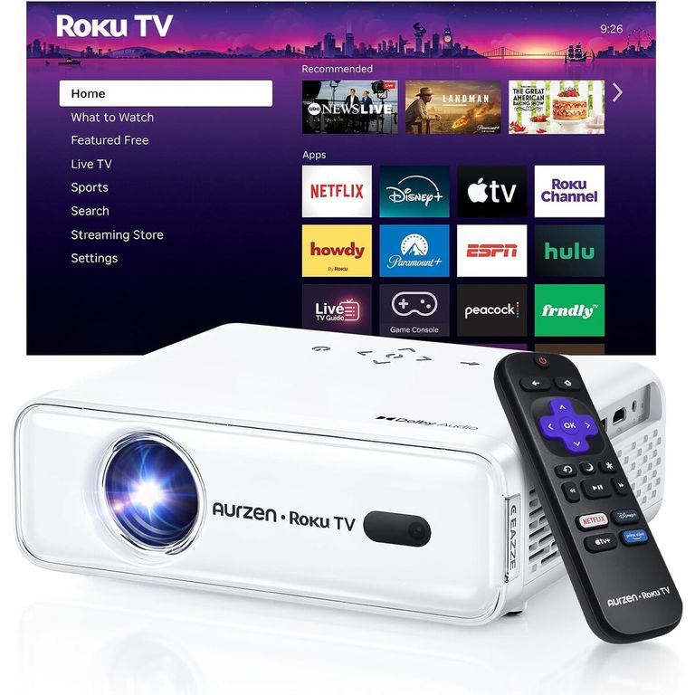 ROKU Proyector Smart Aurzen TV 1080P WiFi Bluetooth Dolby