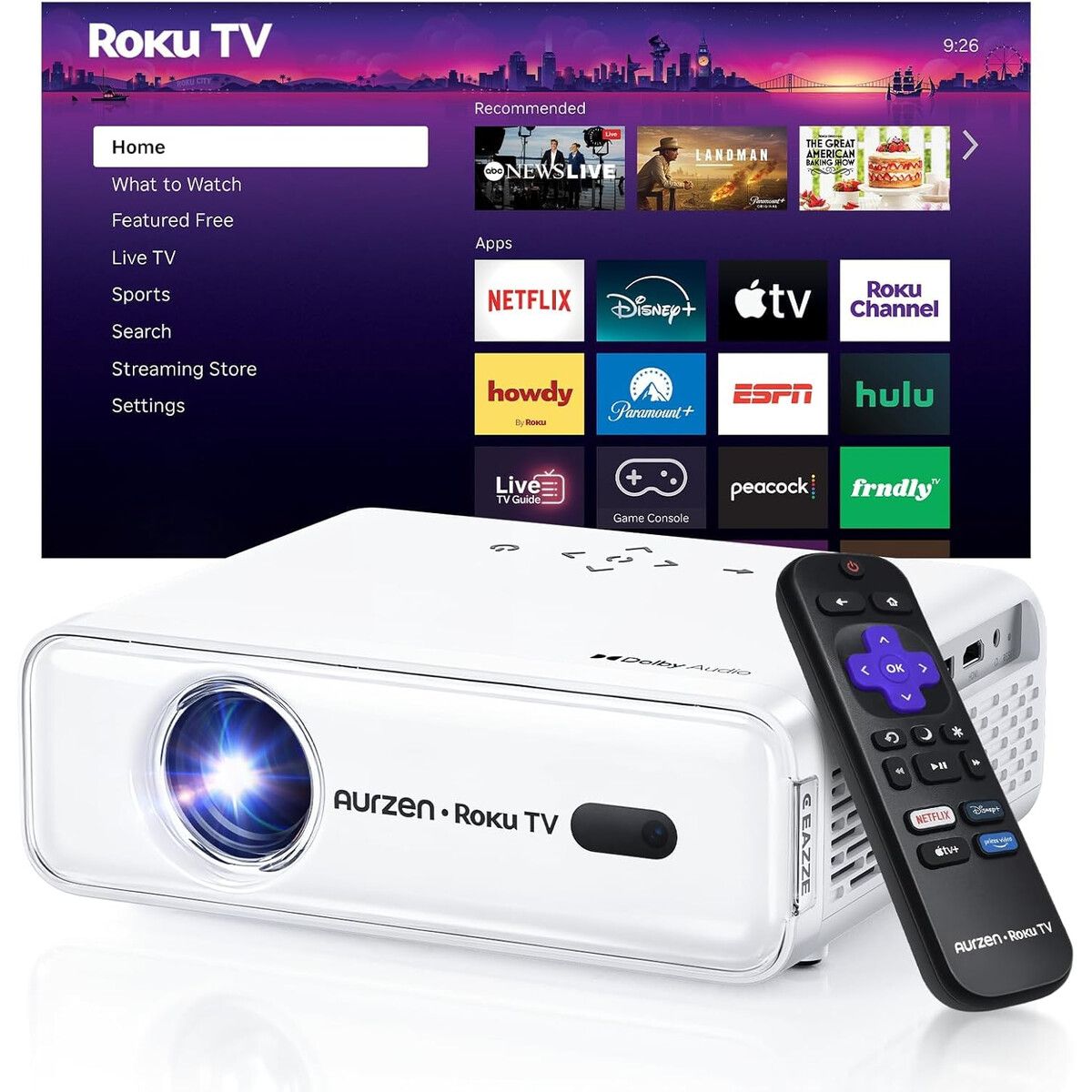 ROKU - Proyector Smart Aurzen Roku TV 1080P WiFi Bluetooth Dolby