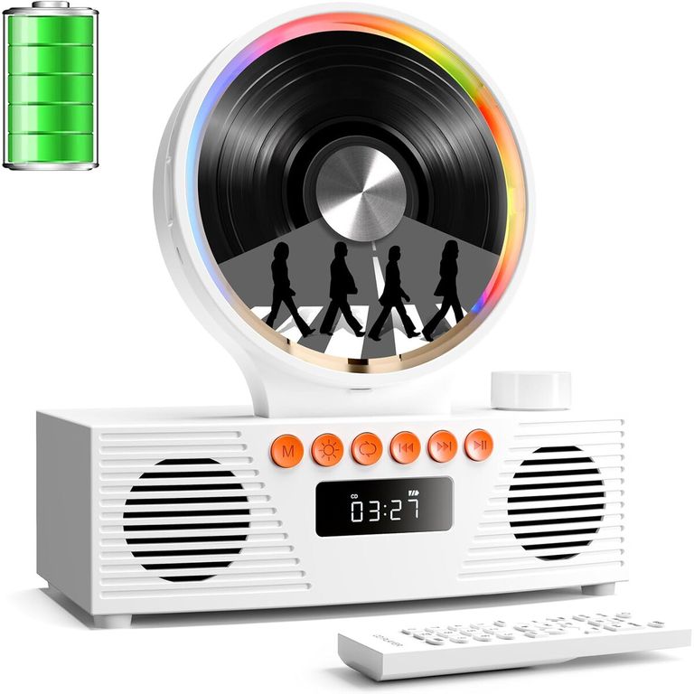 GENERICO Reproductor CD Retro ROADOM Bluetooth USB FM Luz Ambiente