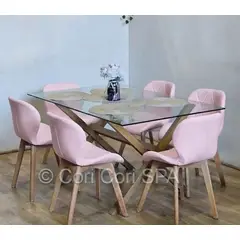CORI CORI - Comedor Medlock 140x90cms + 6 Sillas Mariposa Ecocuero Wood