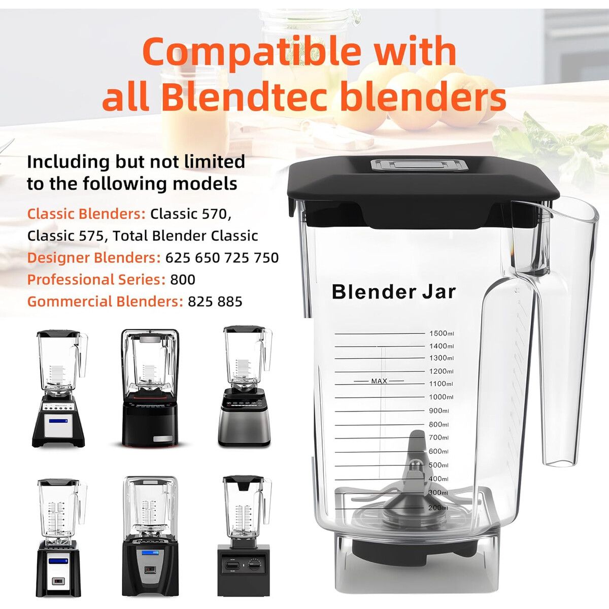 BLENDTEC - Vaso Repuesto 90oz Compatible Blendtec BPAFree con Tapa