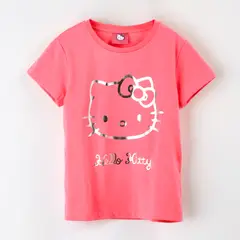 HELLO KITTY - Polera Manga Corta Niña Foil Rosado