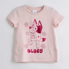 BLUEY - Polera Manga Corta Niña Bingo & Foil Rosado