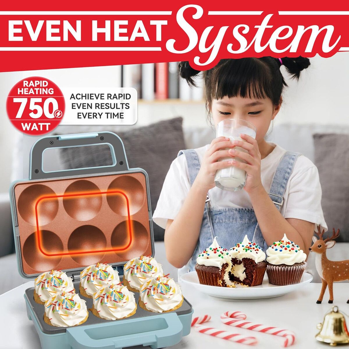 GENERICO - Cupcake Maker SugarWhisk 6 Unidades 2.5 Antiadherente Aqua