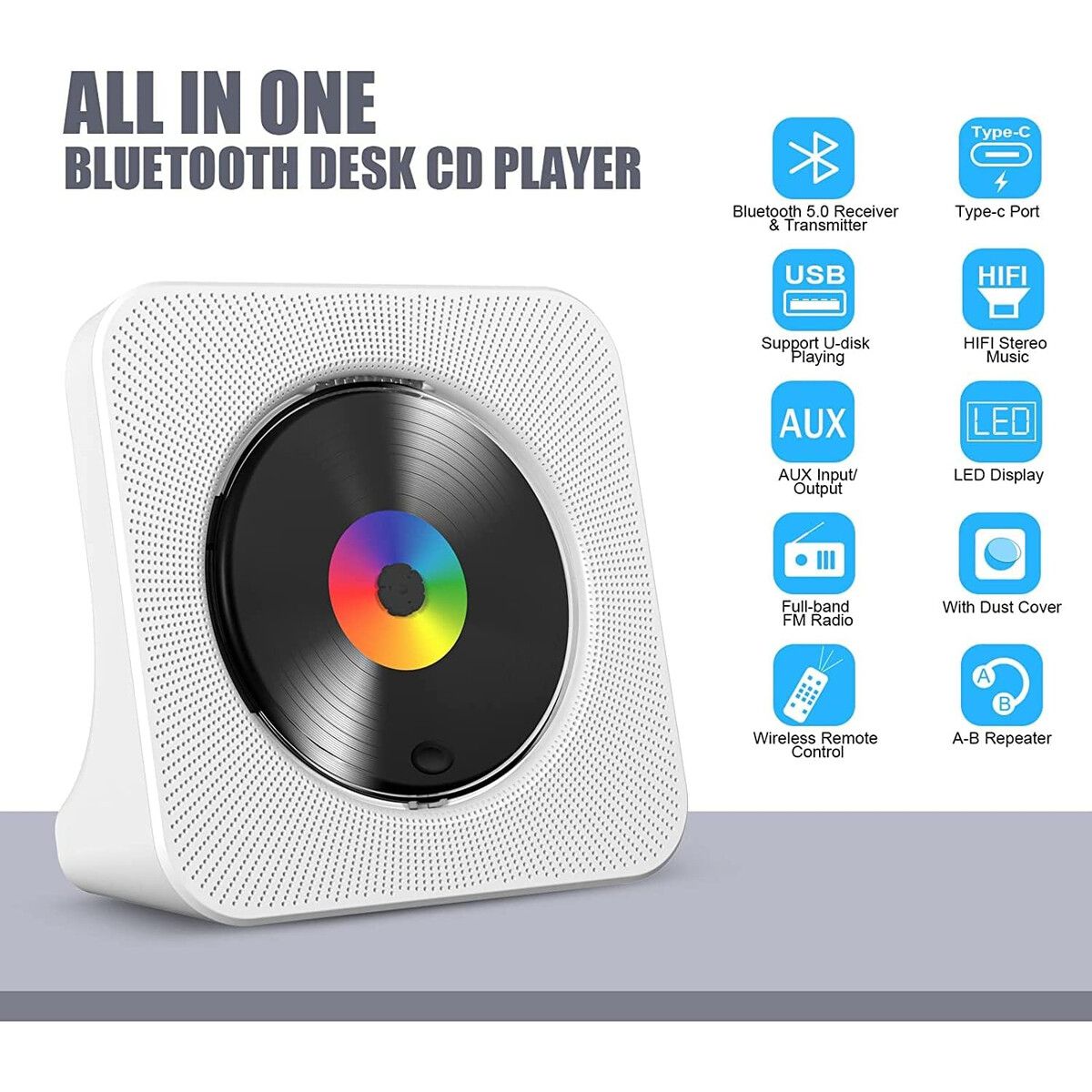 GENERICO - Reproductor CD Gueray Bluetooth USB FM AUX Blanco