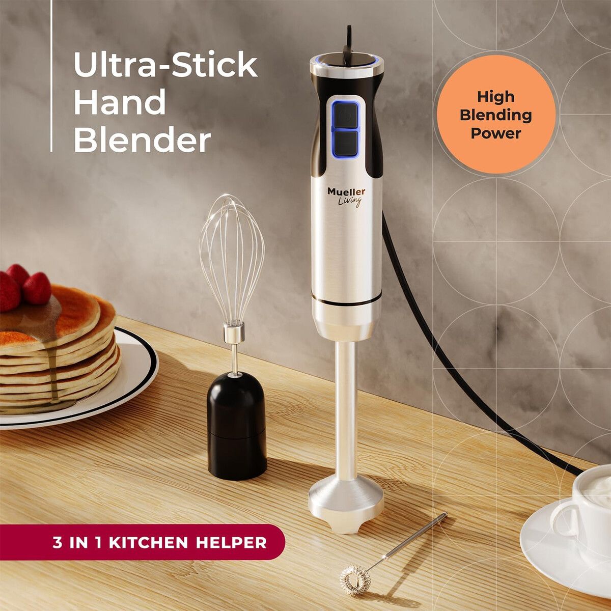 GENERICO - Batidora de Mano Mueller UltraStick 500W 3 en 1 Inoxidable