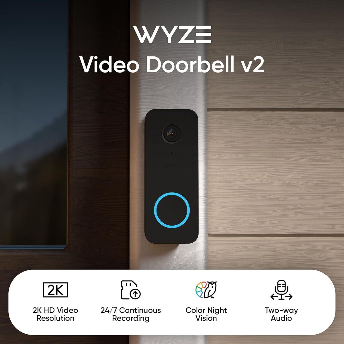 WYZE - Timbre Cámara Wyze v2 2K Visión Nocturna WiFi Cableado