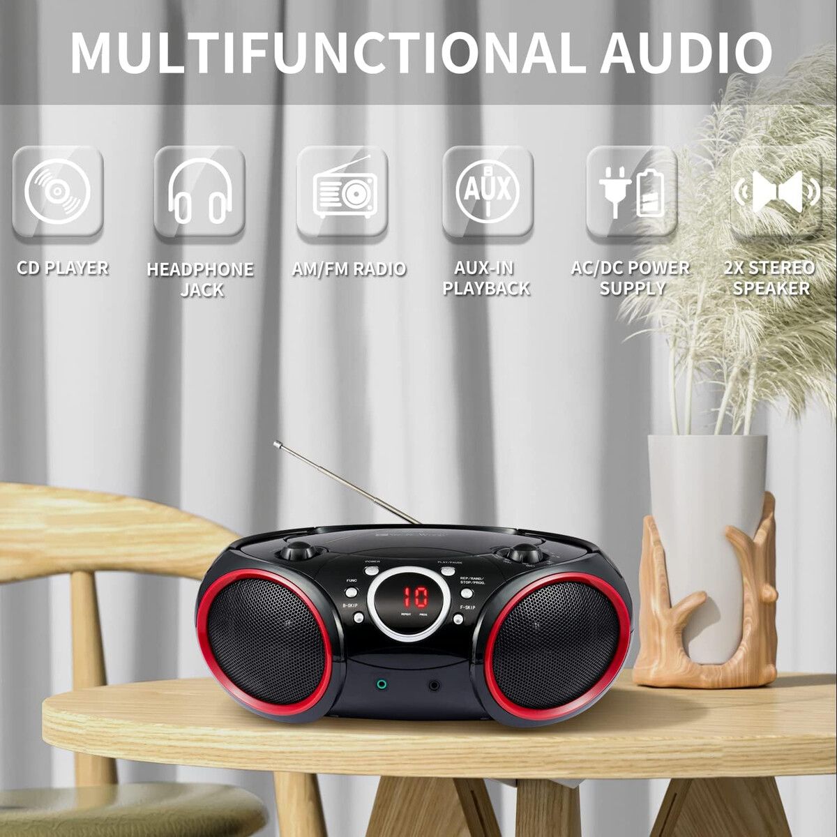 WOOD - Boombox SINGING WOOD SBX030C CD AMFM AUX Portátil