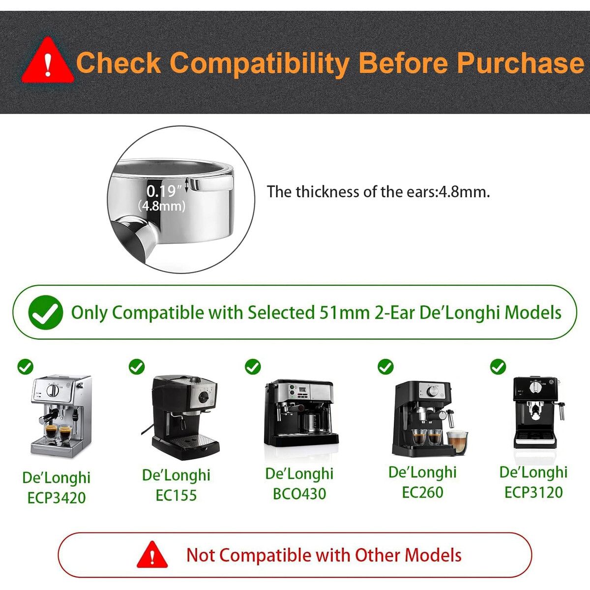 DELONGHI - Portafiltro Bottomless 51mm Acero para Delonghi ECP3420