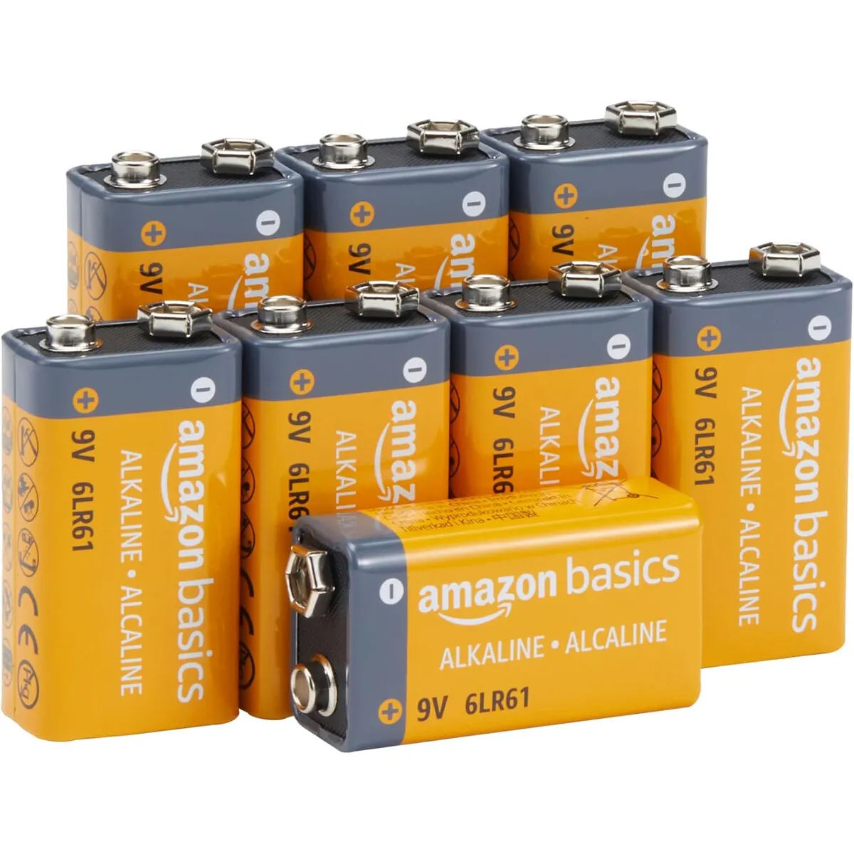AMAZON BASICS - Pilas Alcalinas 9V Amazon Basics 8 Unidades Larga Duración