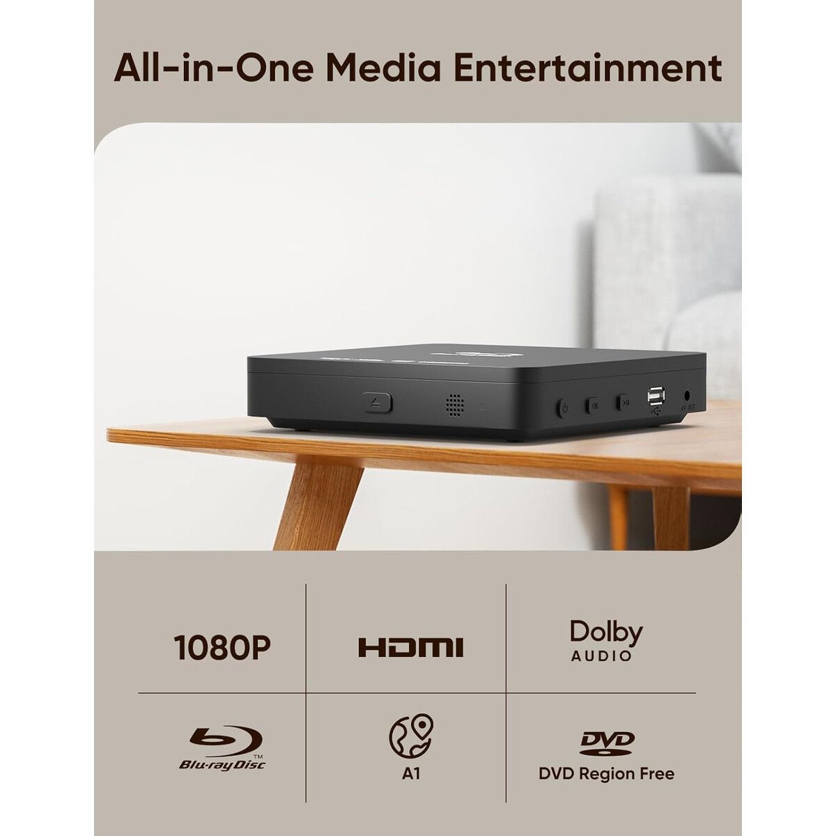 BLU - Reproductor Blu Ray Nutromo 1080P Full HD USB HDMI Compacto