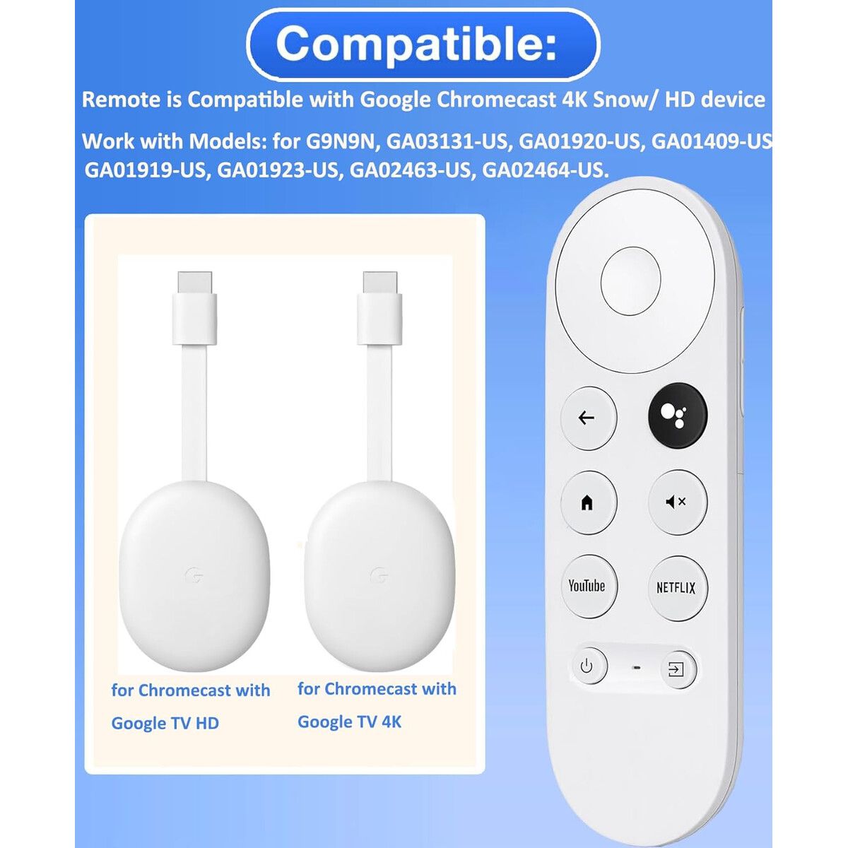 GOOGLE - Control Remoto Voz Repuesto Google Chromecast 4K Snow HD