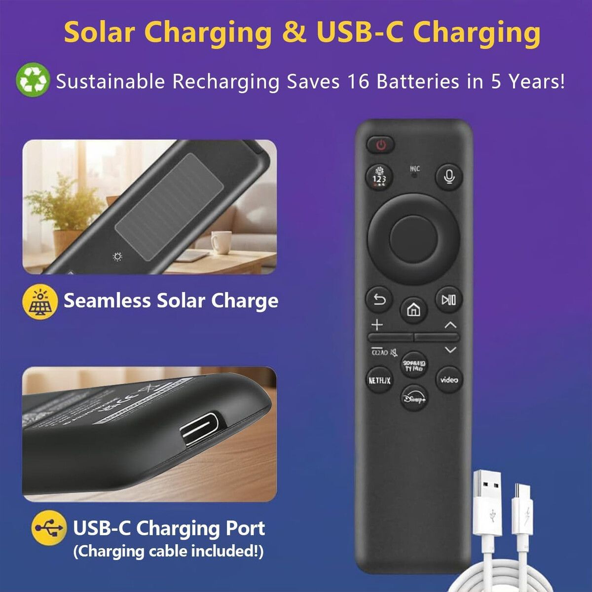 SAMSUNG - Control Remoto Recargable Samsung Smart TV 20192025 USBC