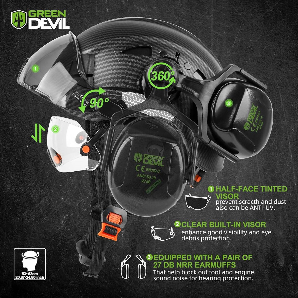 CASCO - Casco Seguridad GREEN DEVIL Mervex Visor Orejeras ABS
