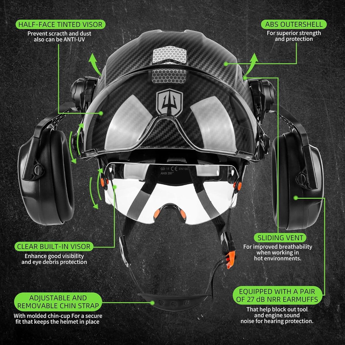 CASCO - Casco Seguridad GREEN DEVIL Mervex Visor Orejeras ABS