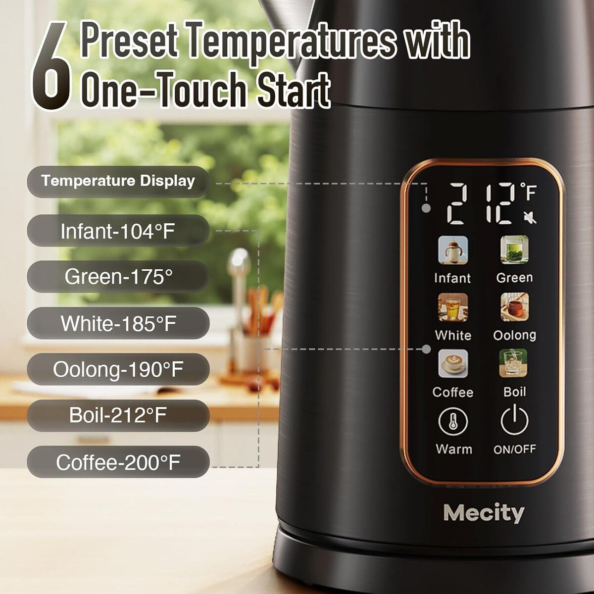 GENERICO - Hervidor Eléctrico Mecity K221 1.7L Pantalla Touch 1500W Negro